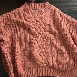 Cozy, Chunky Cable Knit cropped Sweater - Coral